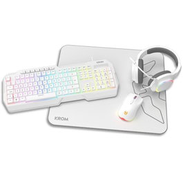 Krom Pack Gaming Kenta - Kit 4 en 1 RGB con Teclado de Membrana Anti-Ghosting, Ratón 7200 DPI, Auriculares 50 mm y Alfombrilla Grande Blanco